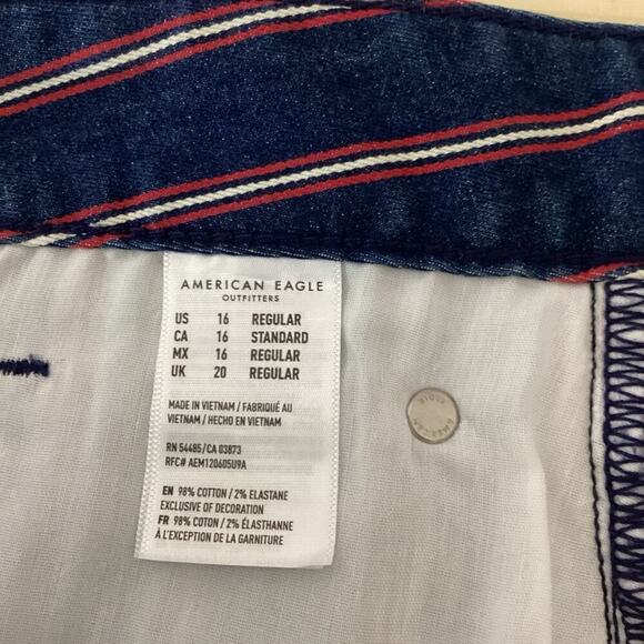 American Eagle Mini Skirt Red White Blue Denim Striped Stretch July 4th Size 16 - Picture 3 of 9